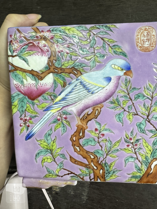 清 粉彩花鸟四方花盆一对 - 图6